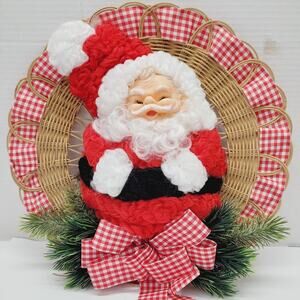 Vintage MCM Macrame Santa Wall Hanging 3D Mid Century Christmas Holiday Decor
